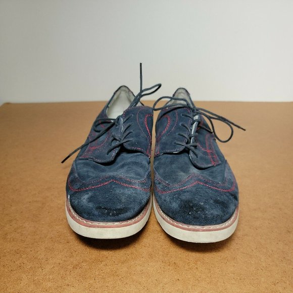 GBX Mens Dark Blue Suede Leather Dress Casual Shoes Size 10M - Red Stitching